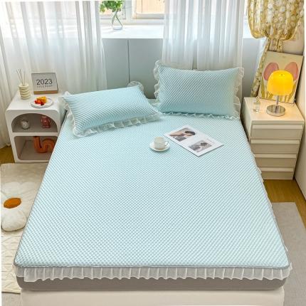 91家纺网 家纺一手货源 找家纺 米莱家纺 2024新款冰豆豆床笠 天空蓝