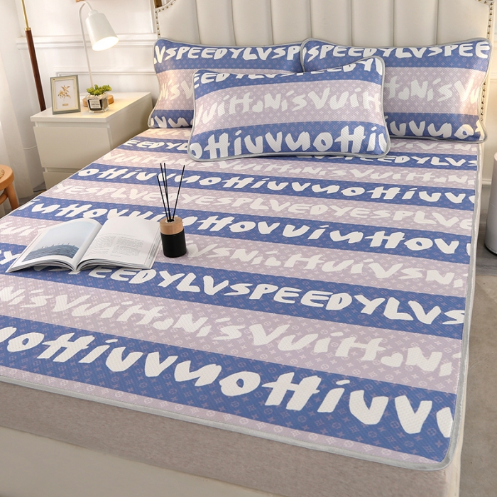 91家纺网 家纺一手货源 找家纺 星窝 2023新款冰柔丝凉席三件套 空间蓝