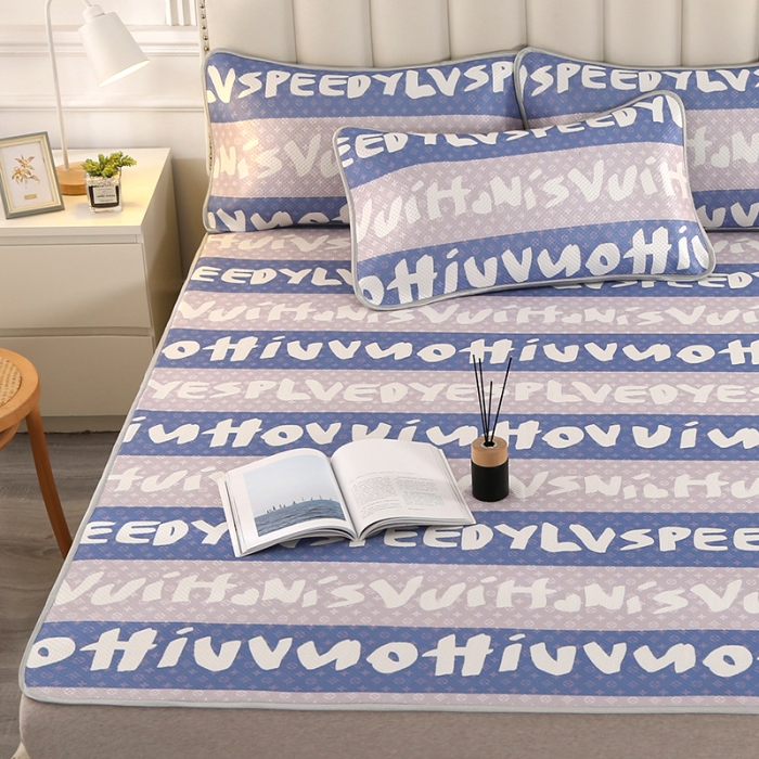 91家纺网 家纺一手货源 找家纺 星窝 2023新款冰柔丝凉席三件套 空间蓝