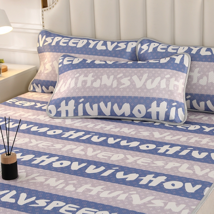 91家纺网 家纺一手货源 找家纺 星窝 2023新款冰柔丝凉席三件套 空间蓝