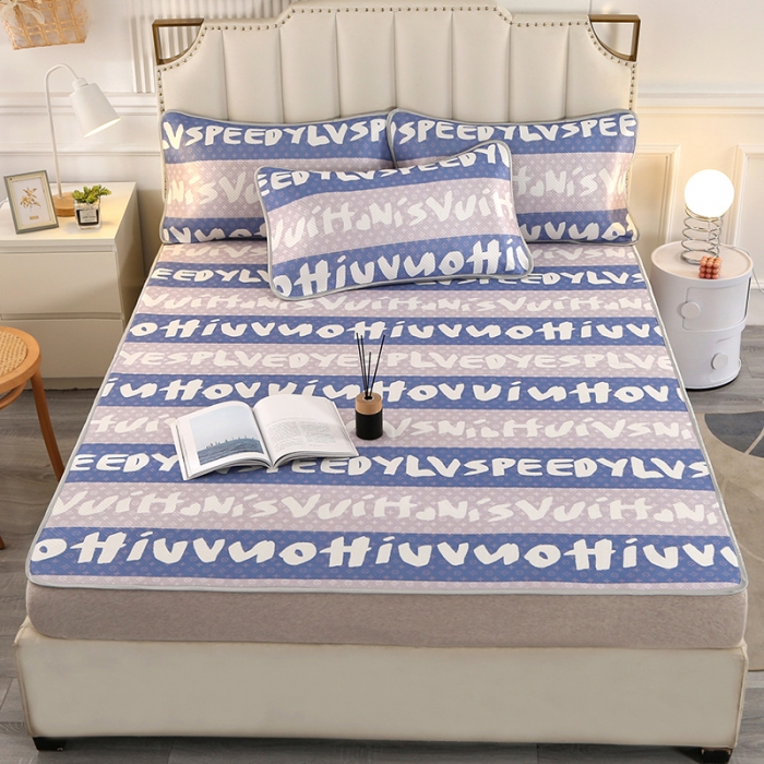 91家纺网 家纺一手货源 找家纺 星窝 2023新款冰柔丝凉席三件套 空间蓝