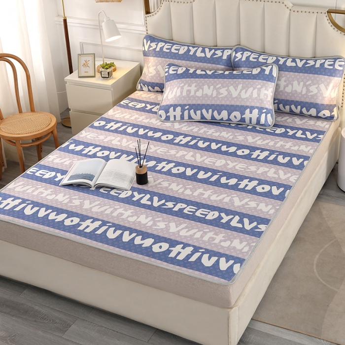 91家纺网 家纺一手货源 找家纺 星窝 2023新款冰柔丝凉席三件套 空间蓝