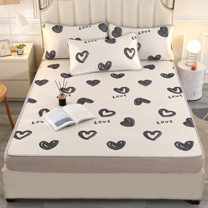 91家纺网 家纺一手货源 找家纺 星窝 2023新款冰柔丝凉席三件套 心心相印