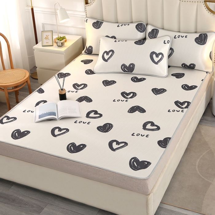 91家纺网 家纺一手货源 找家纺 星窝 2023新款冰柔丝凉席三件套 心心相印