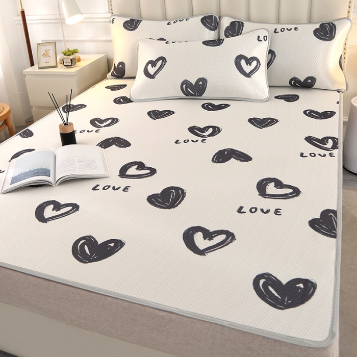 91家纺网 家纺一手货源 找家纺 星窝 2023新款冰柔丝凉席三件套 心心相印