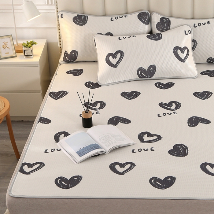 91家纺网 家纺一手货源 找家纺 星窝 2023新款冰柔丝凉席三件套 心心相印