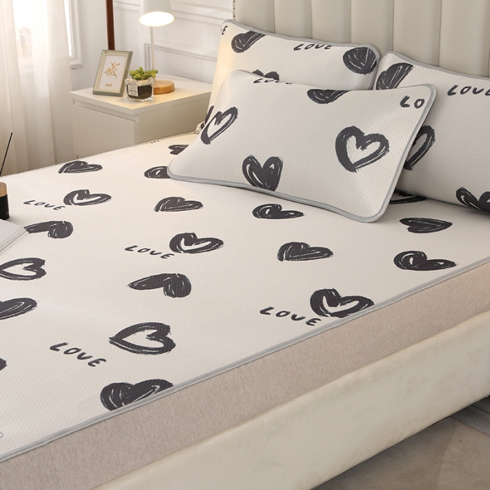 91家纺网 家纺一手货源 找家纺 星窝 2023新款冰柔丝凉席三件套 心心相印