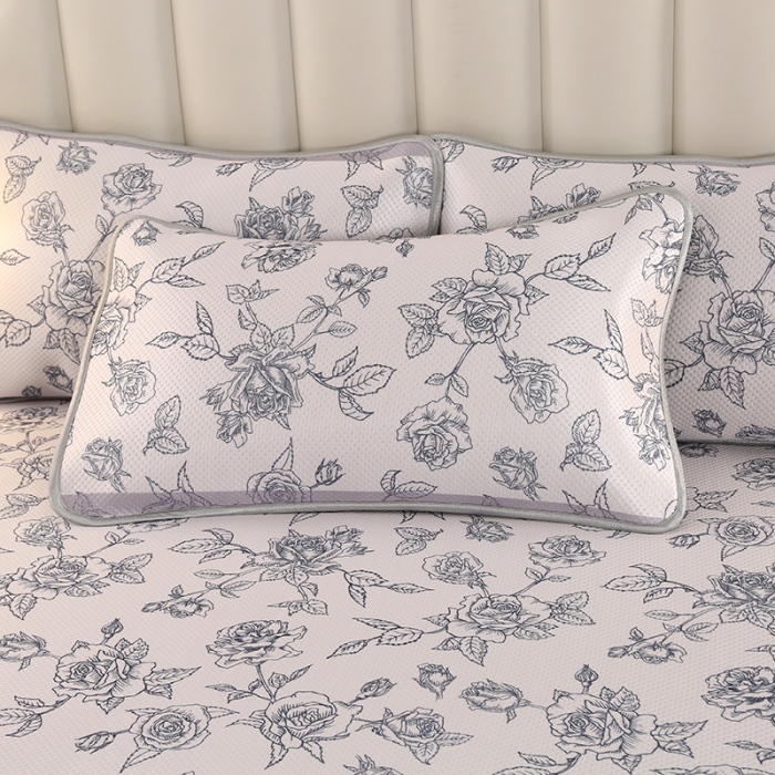 91家纺网 家纺一手货源 找家纺 星窝 2023新款冰柔丝凉席三件套 幸福花灰紫