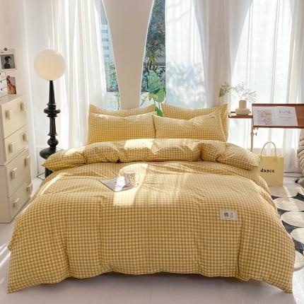 91家纺网 家纺一手货源 找家纺 云家2023新款全棉纯棉水洗棉色织被套单件被罩 黄小格