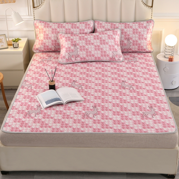 91家纺网 家纺一手货源 找家纺 星窝 2023新款冰柔丝凉席三件套 一鹿有你