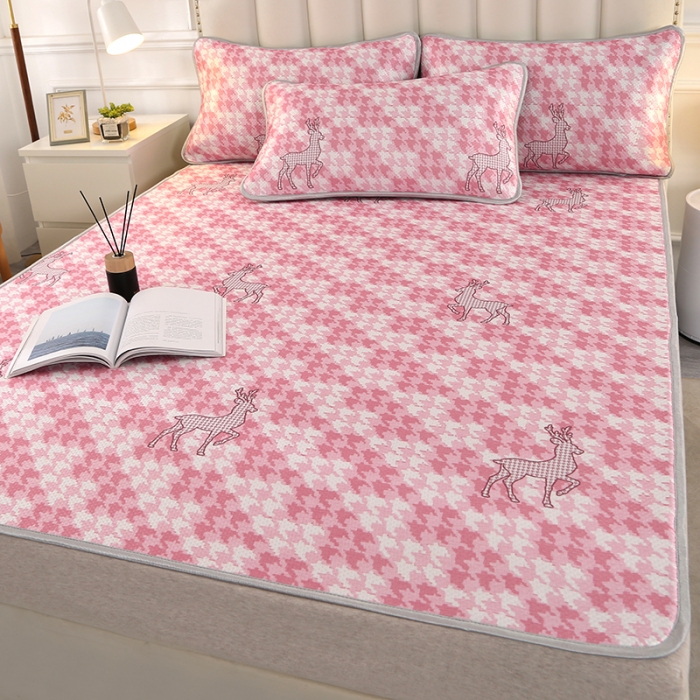 91家纺网 家纺一手货源 找家纺 星窝 2023新款冰柔丝凉席三件套 一鹿有你