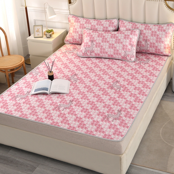 91家纺网 家纺一手货源 找家纺 星窝 2023新款冰柔丝凉席三件套 一鹿有你