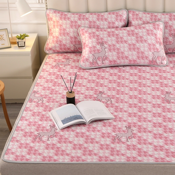 91家纺网 家纺一手货源 找家纺 星窝 2023新款冰柔丝凉席三件套 一鹿有你