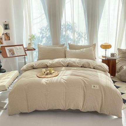 91家纺网 家纺一手货源 找家纺 云家2023新款全棉纯棉水洗棉色织被套单件被罩 米细条