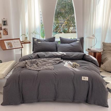 91家纺网 家纺一手货源 找家纺 云家2023新款全棉纯棉水洗棉色织被套单件被罩 小灰格