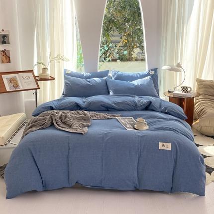 91家纺网 家纺一手货源 找家纺 云家2023新款全棉纯棉水洗棉色织被套单件被罩 运动蓝