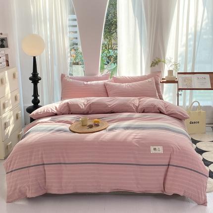 91家纺网 家纺一手货源 找家纺 云家2023新款全棉纯棉水洗棉色织被套单件被罩 豆蔻粉