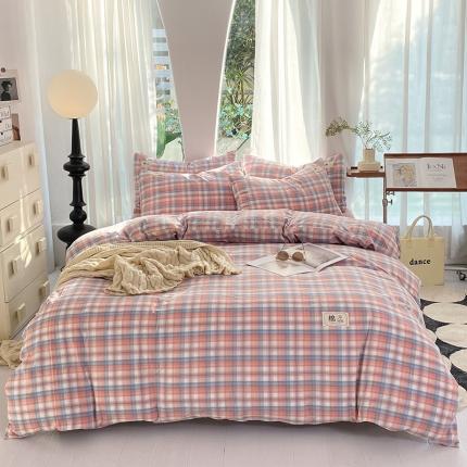 91家纺网 家纺一手货源 找家纺 云家2023新款全棉纯棉水洗棉色织被套单件被罩 云舒粉