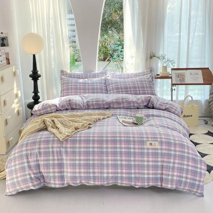 91家纺网 家纺一手货源 找家纺 云家2023新款全棉纯棉水洗棉色织被套单件被罩 云舒紫