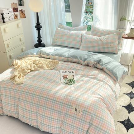 云家2023新款全棉纯棉水洗棉色织被套单件被罩 冰激凌绿