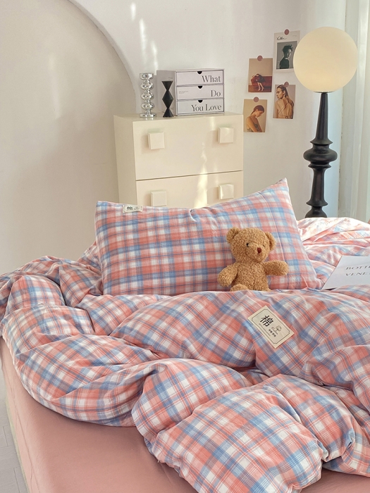 91家纺网 家纺一手货源 找家纺 云家2023新款全棉纯棉水洗棉色织被套单件被罩 云舒粉