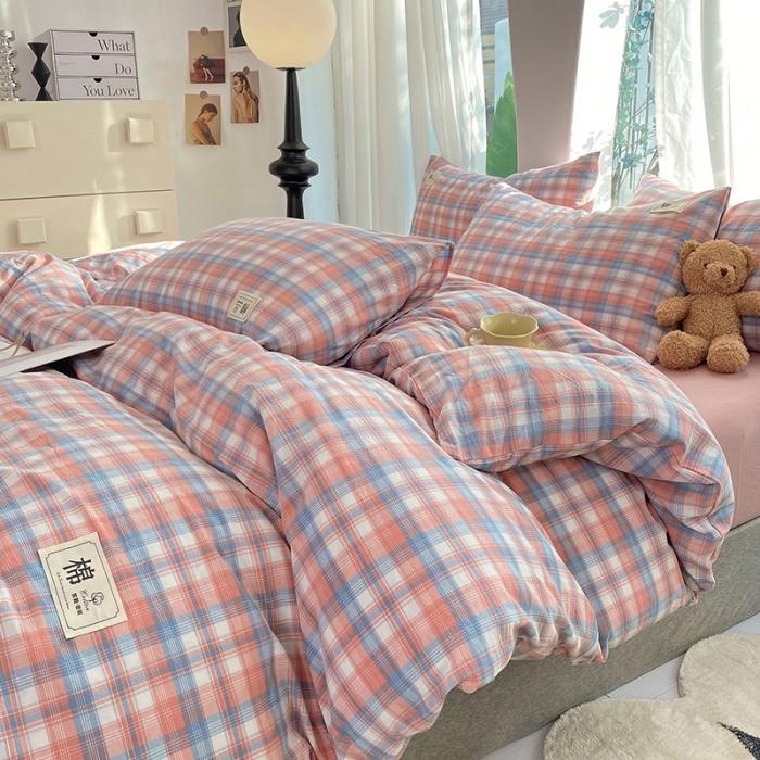 91家纺网 家纺一手货源 找家纺 云家2023新款全棉纯棉水洗棉色织被套单件被罩 云舒粉