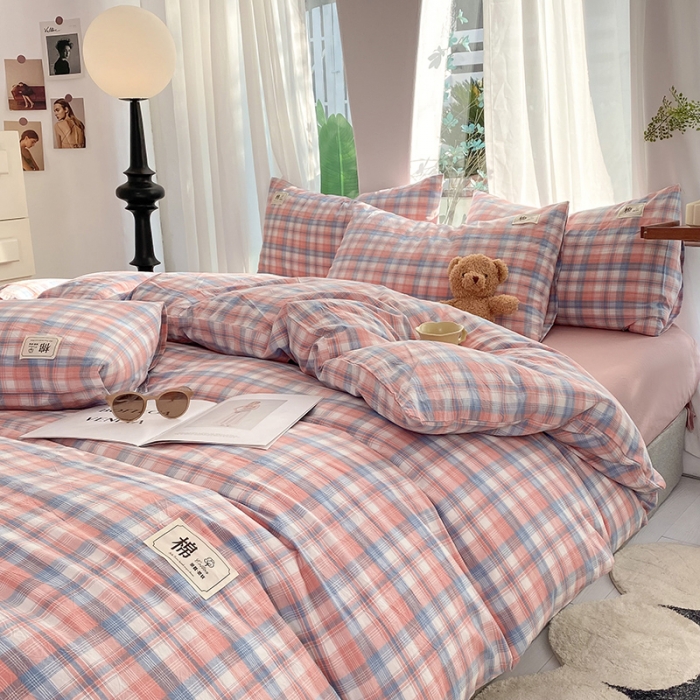 91家纺网 家纺一手货源 找家纺 云家2023新款全棉纯棉水洗棉色织被套单件被罩 云舒粉