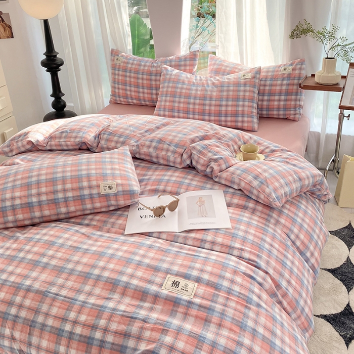 91家纺网 家纺一手货源 找家纺 云家2023新款全棉纯棉水洗棉色织被套单件被罩 云舒粉