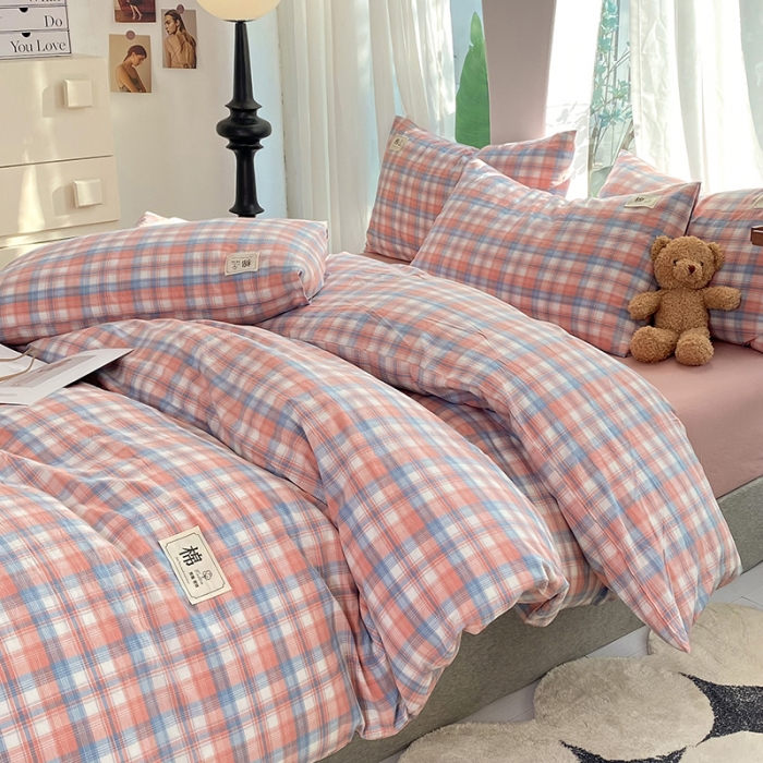 91家纺网 家纺一手货源 找家纺 云家2023新款全棉纯棉水洗棉色织被套单件被罩 云舒粉