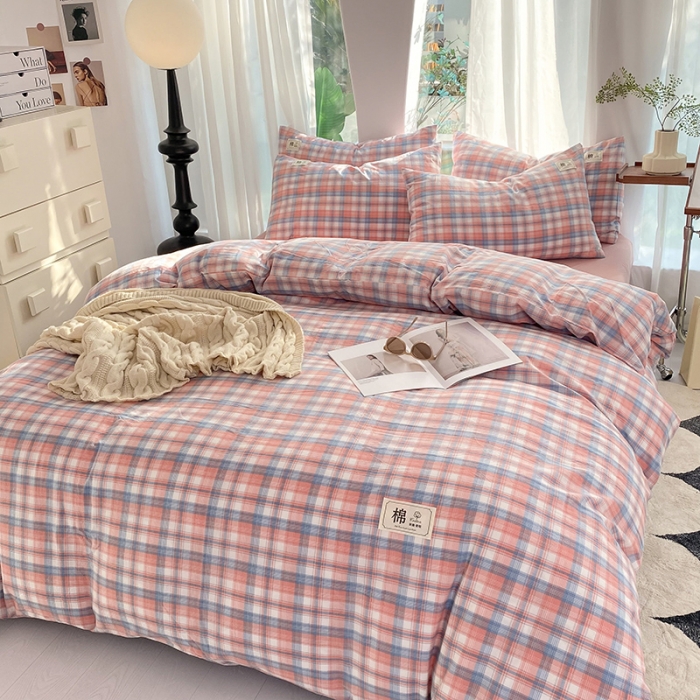 91家纺网 家纺一手货源 找家纺 云家2023新款全棉纯棉水洗棉色织被套单件被罩 云舒粉