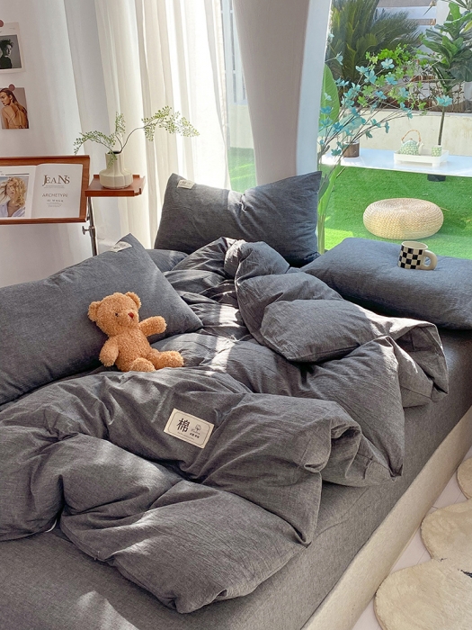 91家纺网 家纺一手货源 找家纺 云家2023新款全棉纯棉水洗棉色织被套单件被罩 低调灰
