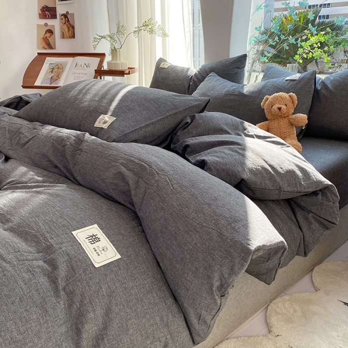 91家纺网 家纺一手货源 找家纺 云家2023新款全棉纯棉水洗棉色织被套单件被罩 低调灰