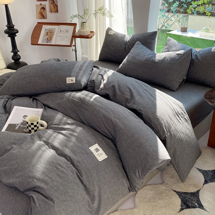 91家纺网 家纺一手货源 找家纺 云家2023新款全棉纯棉水洗棉色织被套单件被罩 低调灰