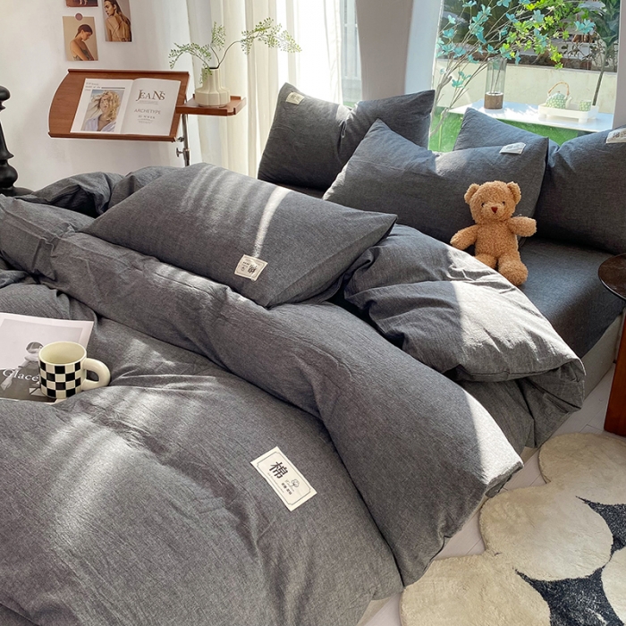 91家纺网 家纺一手货源 找家纺 云家2023新款全棉纯棉水洗棉色织被套单件被罩 低调灰