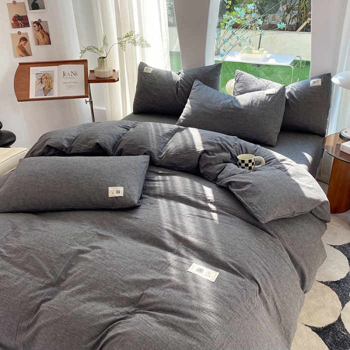 91家纺网 家纺一手货源 找家纺 云家2023新款全棉纯棉水洗棉色织被套单件被罩 低调灰