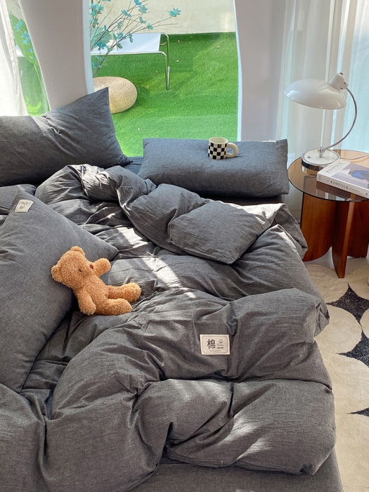 91家纺网 家纺一手货源 找家纺 云家2023新款全棉纯棉水洗棉色织被套单件被罩 低调灰