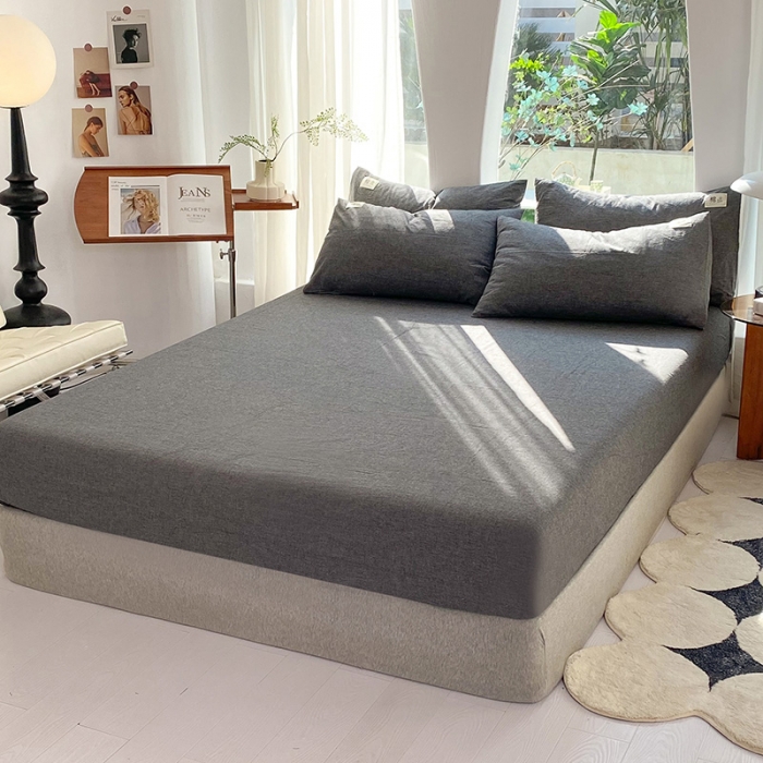 91家纺网 家纺一手货源 找家纺 云家2023新款全棉纯棉水洗棉色织被套单件被罩 低调灰