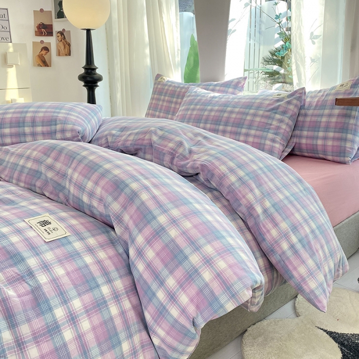 91家纺网 家纺一手货源 找家纺 云家2023新款全棉纯棉水洗棉色织被套单件被罩 云舒紫