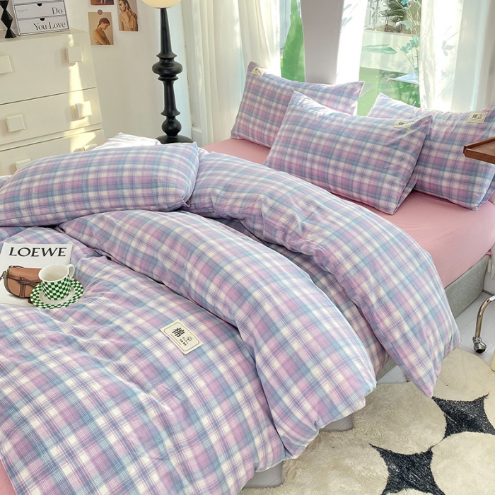 91家纺网 家纺一手货源 找家纺 云家2023新款全棉纯棉水洗棉色织被套单件被罩 云舒紫