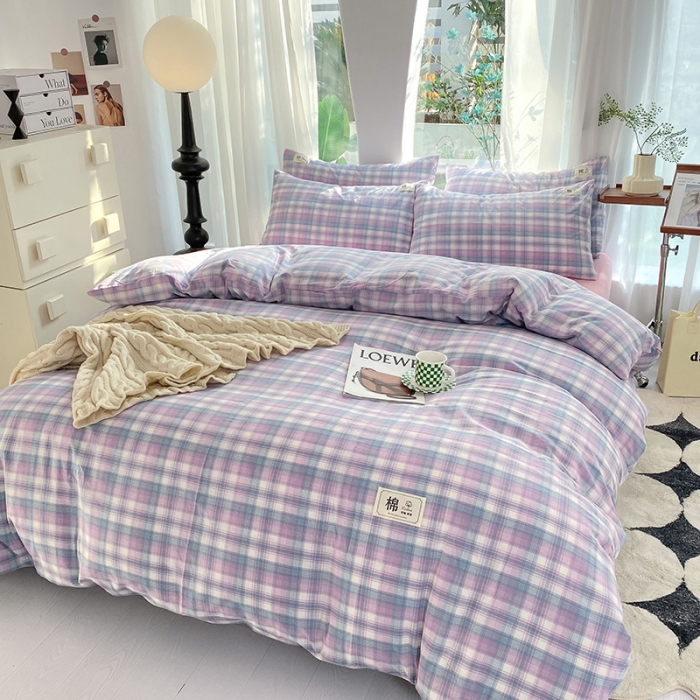 91家纺网 家纺一手货源 找家纺 云家2023新款全棉纯棉水洗棉色织被套单件被罩 云舒紫