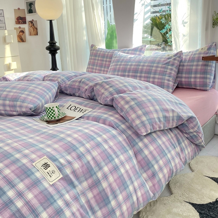 91家纺网 家纺一手货源 找家纺 云家2023新款全棉纯棉水洗棉色织被套单件被罩 云舒紫