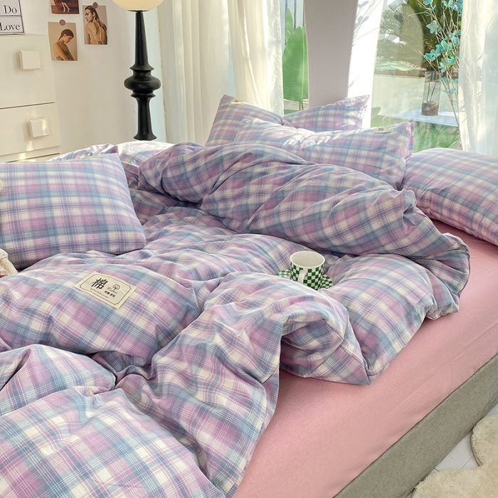 91家纺网 家纺一手货源 找家纺 云家2023新款全棉纯棉水洗棉色织被套单件被罩 云舒紫