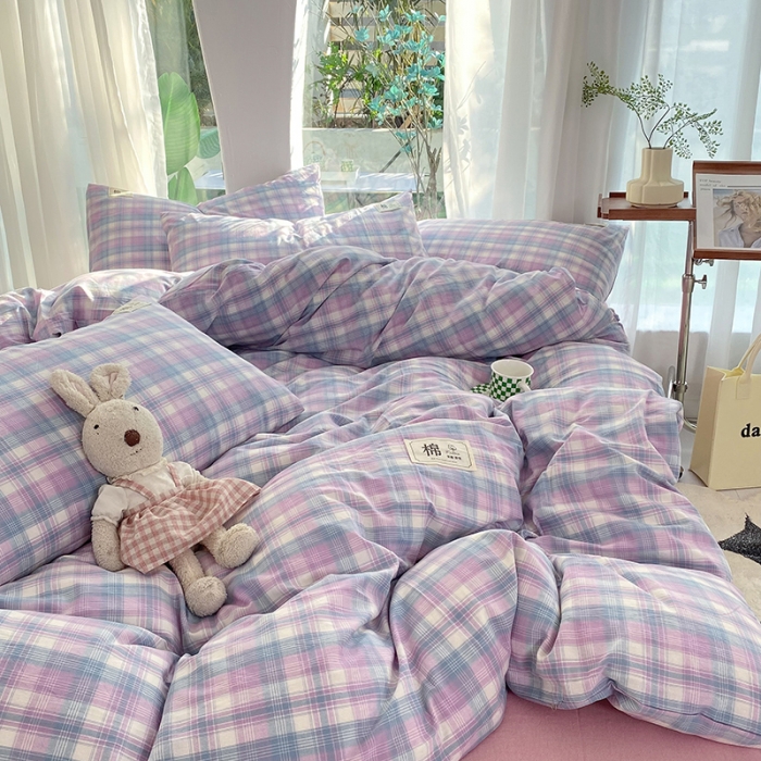 91家纺网 家纺一手货源 找家纺 云家2023新款全棉纯棉水洗棉色织被套单件被罩 云舒紫