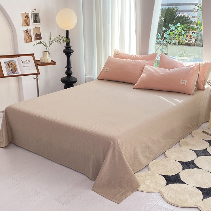 91家纺网 家纺一手货源 找家纺 云家2023新款全棉纯棉水洗棉色织被套单件被罩 豆沙-米灰双拼