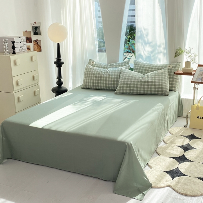 91家纺网 家纺一手货源 找家纺 云家2023新款全棉纯棉水洗棉色织被套单件被罩 法尔曼绿