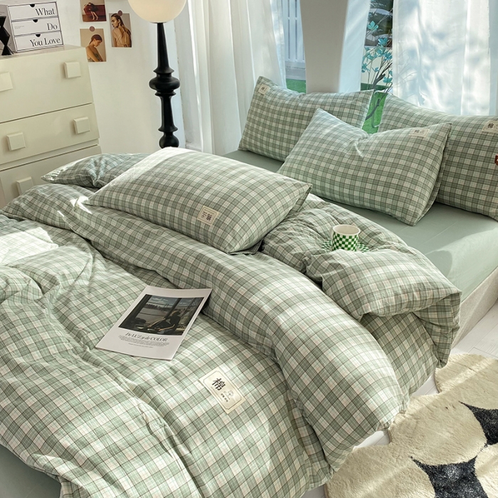 91家纺网 家纺一手货源 找家纺 云家2023新款全棉纯棉水洗棉色织被套单件被罩 法尔曼绿