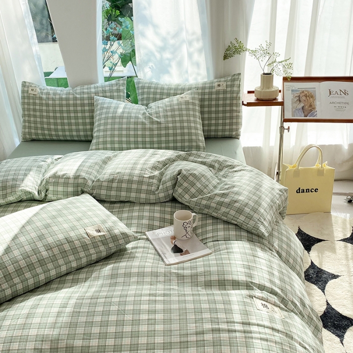 91家纺网 家纺一手货源 找家纺 云家2023新款全棉纯棉水洗棉色织被套单件被罩 法尔曼绿