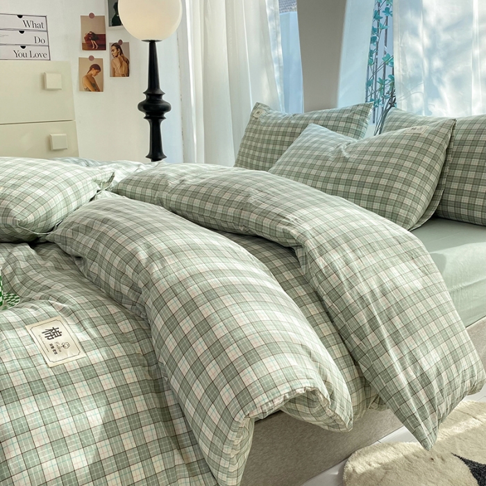 91家纺网 家纺一手货源 找家纺 云家2023新款全棉纯棉水洗棉色织被套单件被罩 法尔曼绿