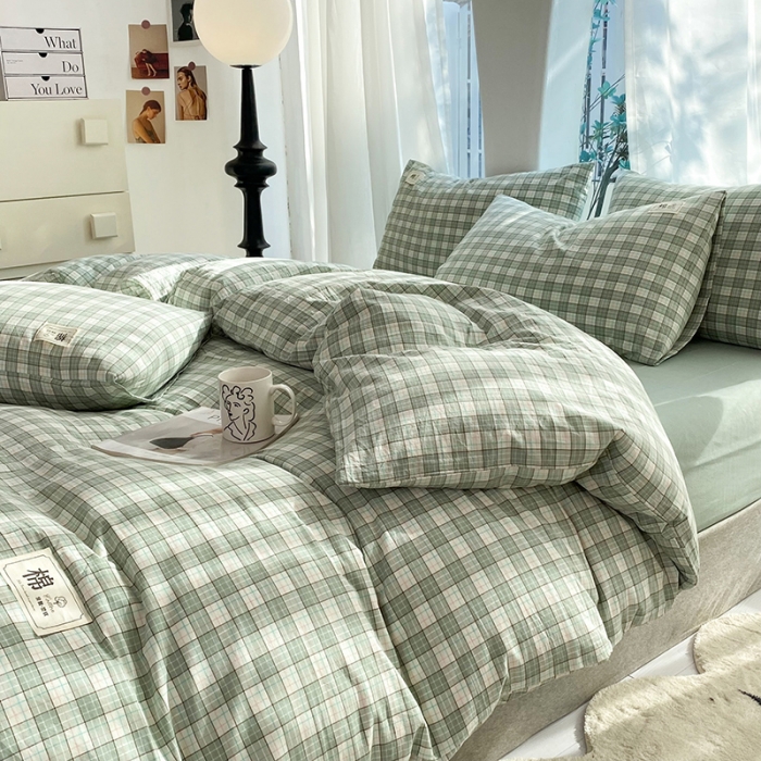 91家纺网 家纺一手货源 找家纺 云家2023新款全棉纯棉水洗棉色织被套单件被罩 法尔曼绿