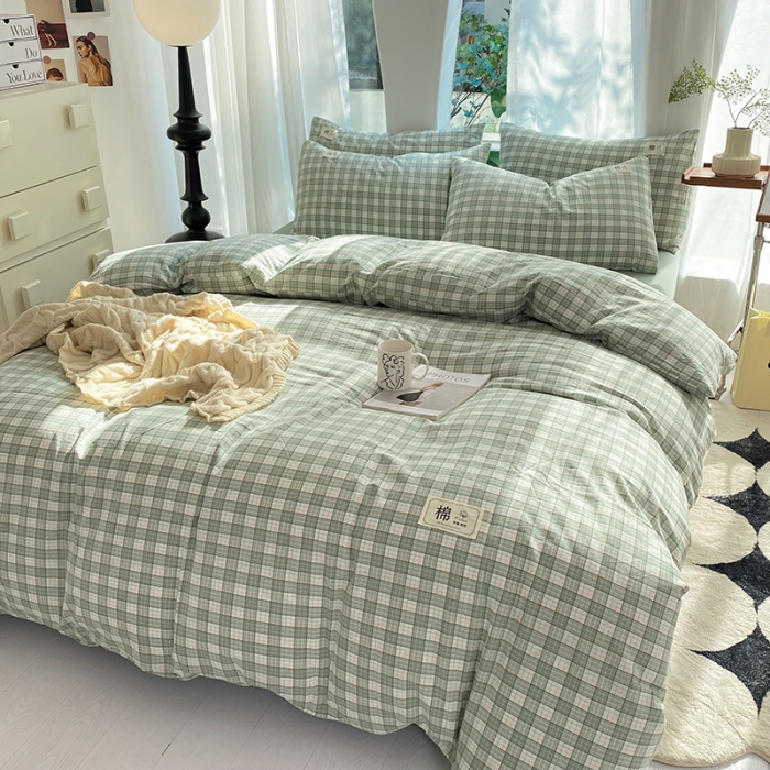 91家纺网 家纺一手货源 找家纺 云家2023新款全棉纯棉水洗棉色织被套单件被罩 法尔曼绿